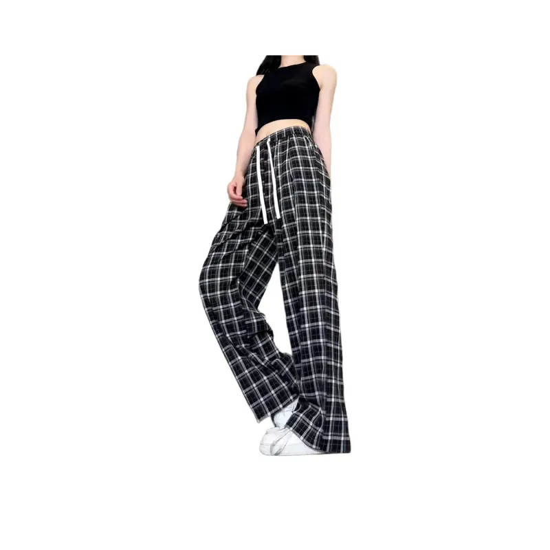 Ordifen Casual Pants Women's Black Plaid-3