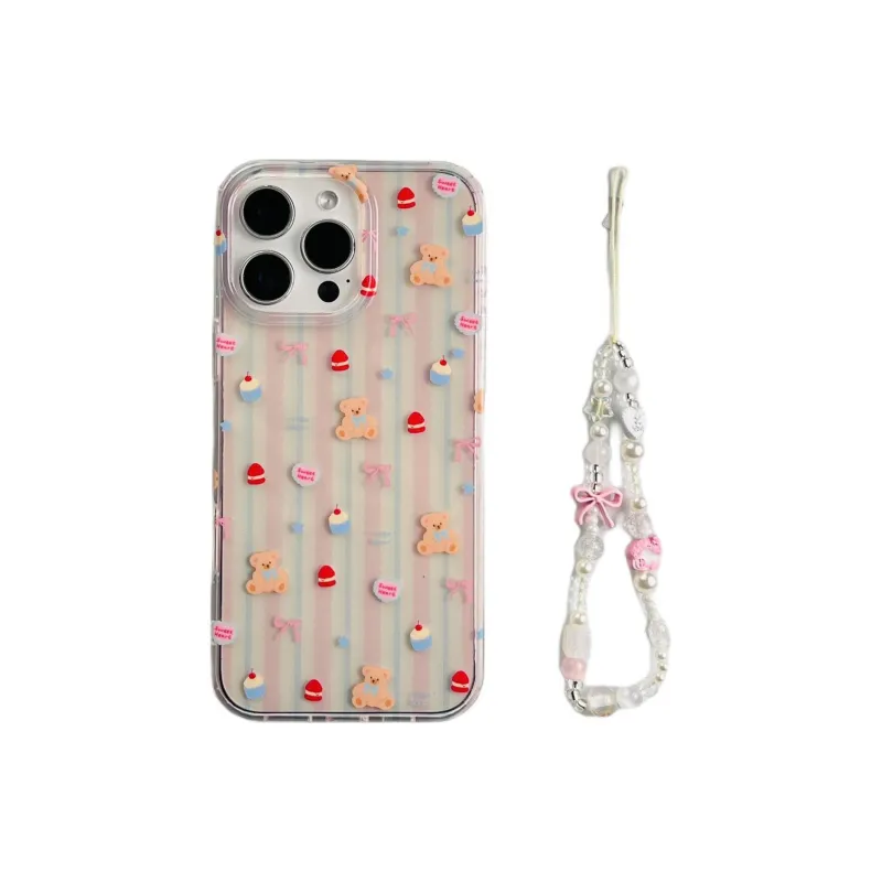 Sopi Acrylic Material Stripes Cake Bear Phone Cases Compatible With IPhone 16/15 Pro Max/Apple 13/14 Pro/Max-1