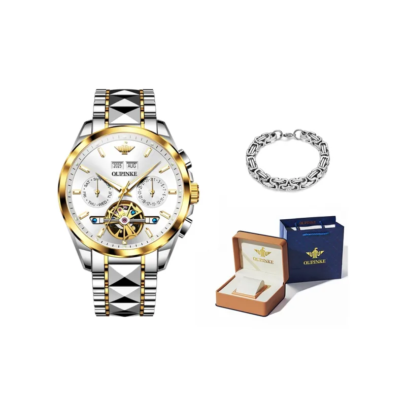 Oupinke Mechanical Movement Stainless Steel Watchband Watch Men's Watches White Dial-14
