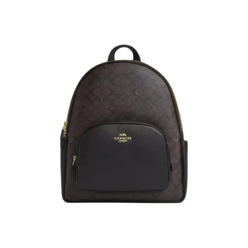 COACH Court Signature Coated Canvas Backpack Large Size Women's Brown