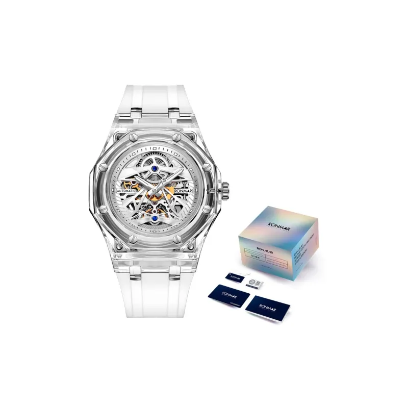 RONMAR Glacier Collection Automatic Mechanical Movement Rubber Strap Watch Unisex White Dial-17