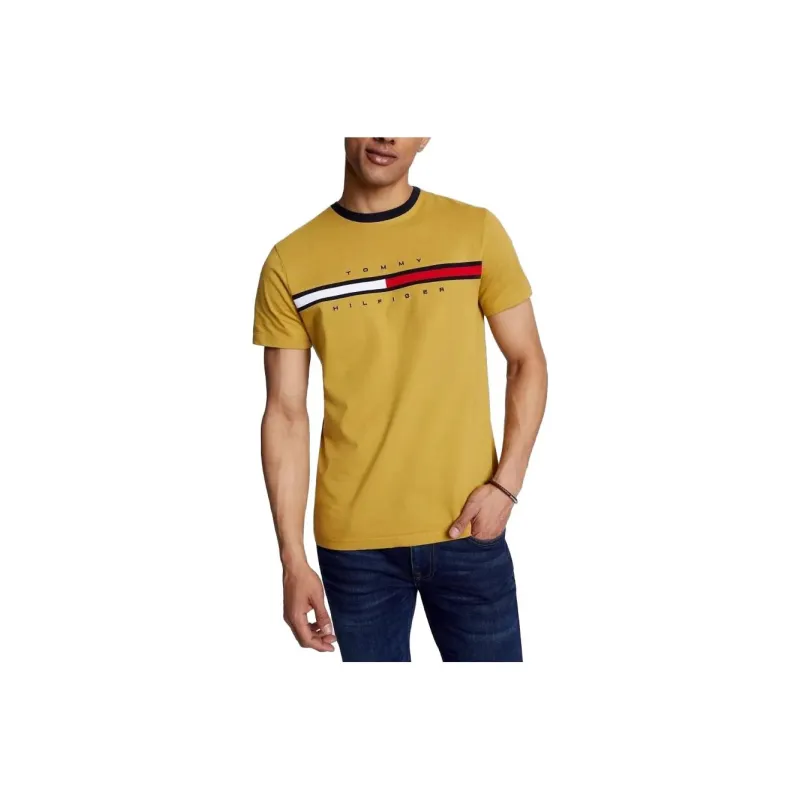 Tommy Hilfiger Embroidered Flag Stripe Logo T-Shirt T-Shirt Men's Deep Yellow-0