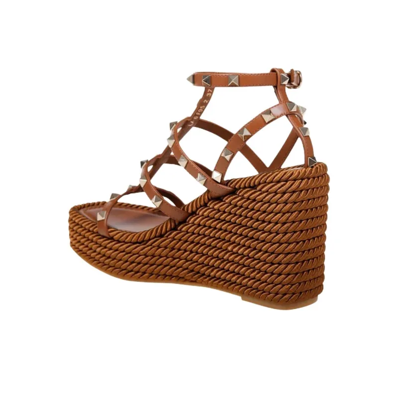 Valentino Rockstud Roman Sandals Women's Brown-2