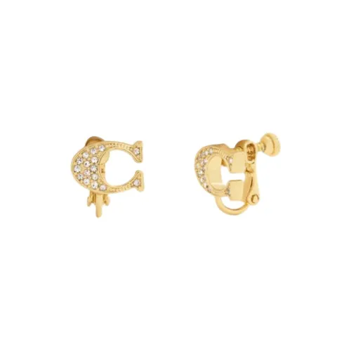 COACH Brass Plated Glass Cubic Zirconia Clip On Earrings Women's Gold