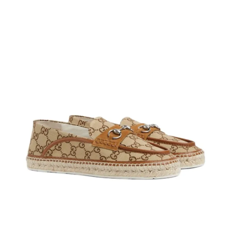 GUCCI Horsebit Espadrilles Women's Beige Brown-3