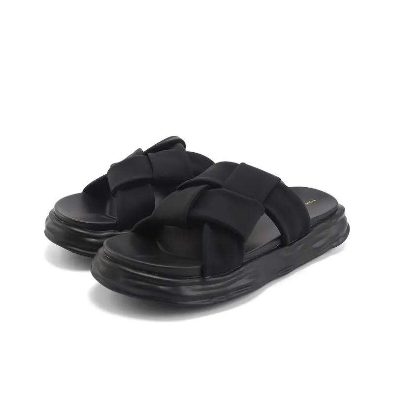 TOM TAILOR PU Polyurethane Slip Resistant Abrasion Resistant Cushioning Slide Slippers Men's Black-2