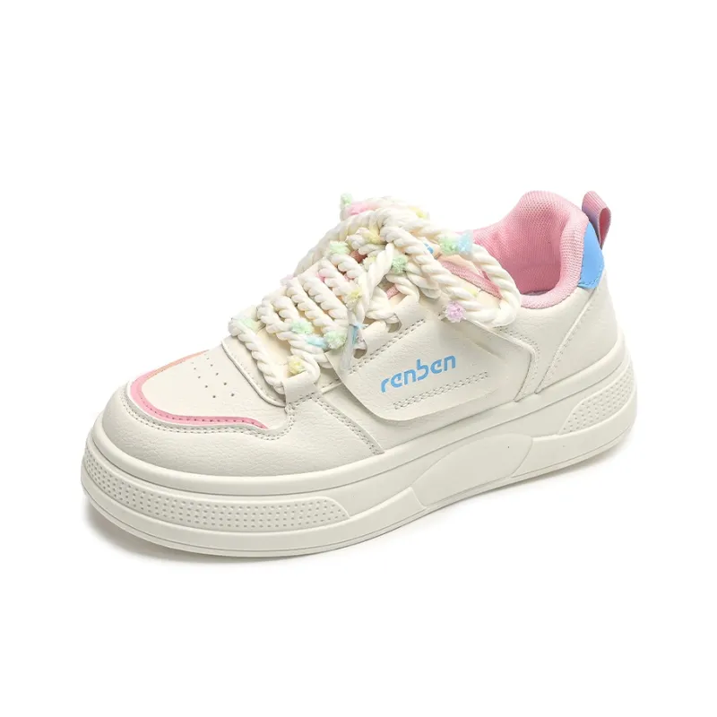 RENBEN Lightweight Breathable And Supportive Low Top Skateboard Shoes Women's Pink White-2
