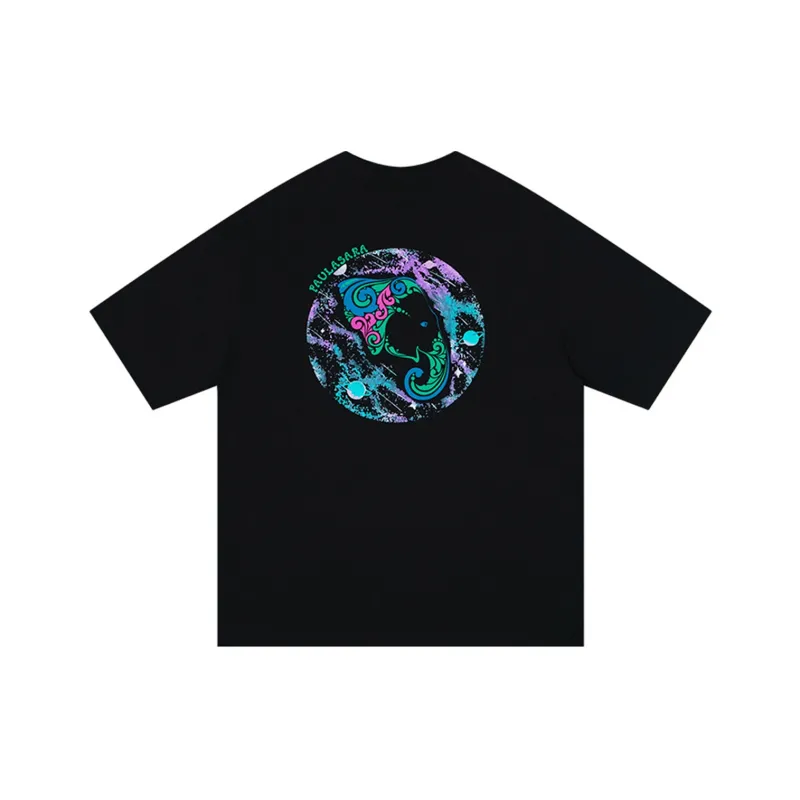 PAULASARA 100% Cotton Short Sleeved T Shirts Unisex Black-0