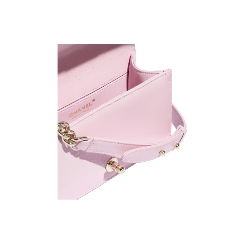 CHANEL Calfskin Shoulder Bag Small Size Women's Light Pink Red-2