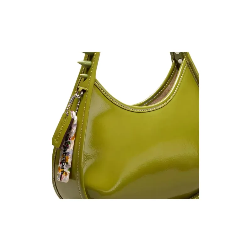 Coachtopia Ergo Patent Leather Handbag Medium Size Women's Olive Green-2