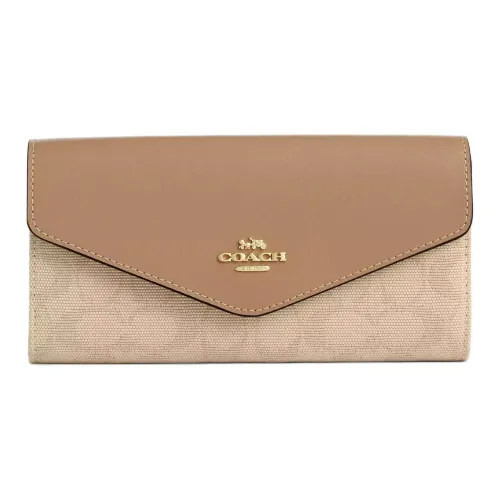 COACH Envelope Canvas With Leather Wallet Trumpets Women's Dark Color Natural Multicolor