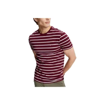 Tommy Hilfiger Slim Fit Stripe Stretch Cotton T Shirt Men's Dark Red