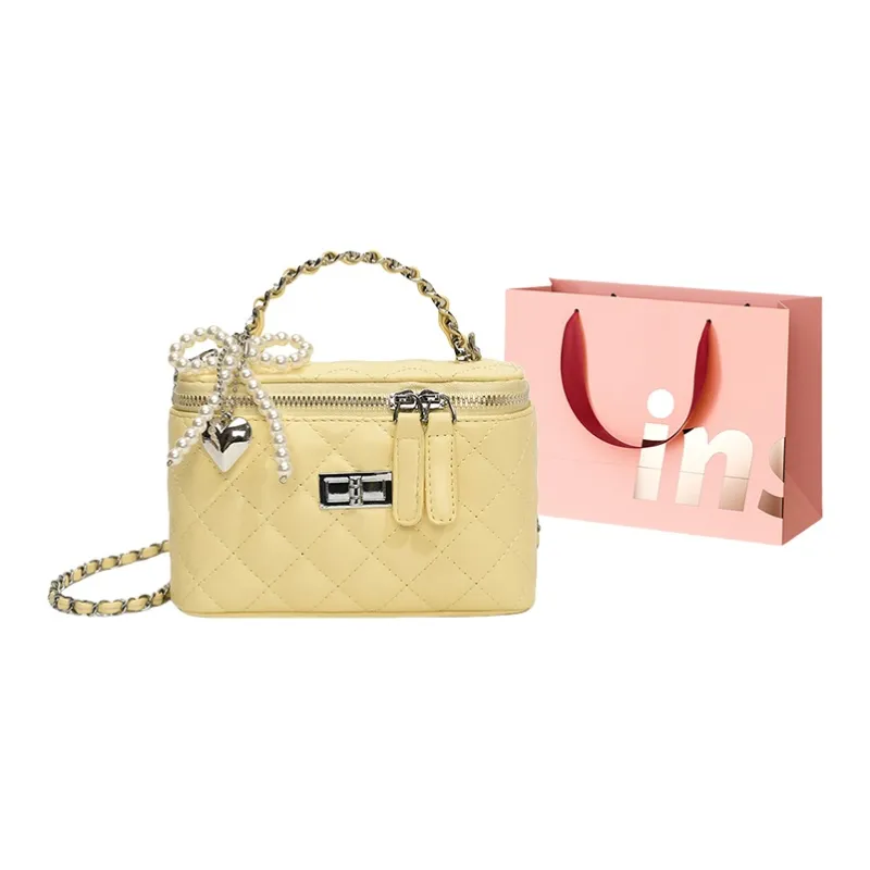 WHEELY BABY+ PU Box Bag Handbag Shoulder Bag Crossbody Bag Women's Black Yellow White Pink Pearl White Pearl Pink-3