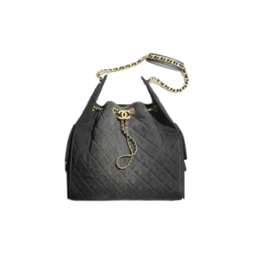 CHANEL 25Bag Washed Denim Shoulder Bag Medium Size Women's Black