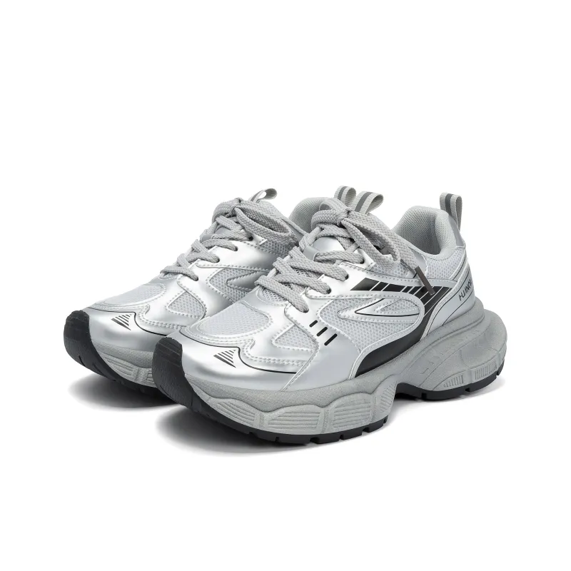HUANQIU Breathable Lightweight Height Increasing Low Top Chunky Sneakers Women's Silver-3