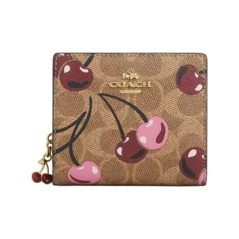 COACH Snap Wallet Signature Coated Canvas Wallet Mini Women's Tan & Multicolor