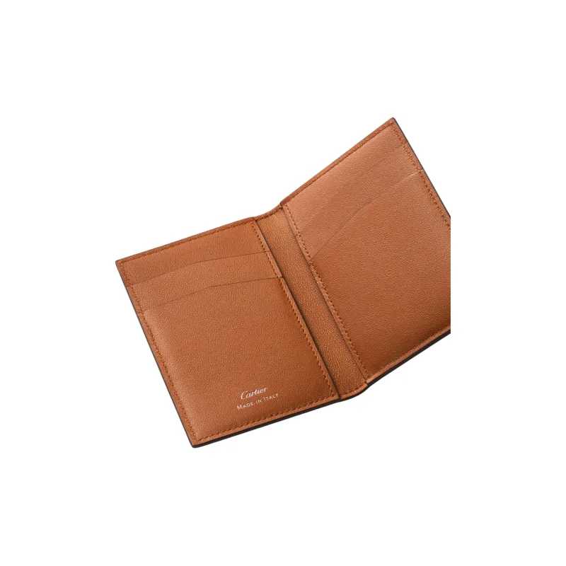 CARTIER Calfskin Card Holder Men's Caramel & Burgundy Red-3