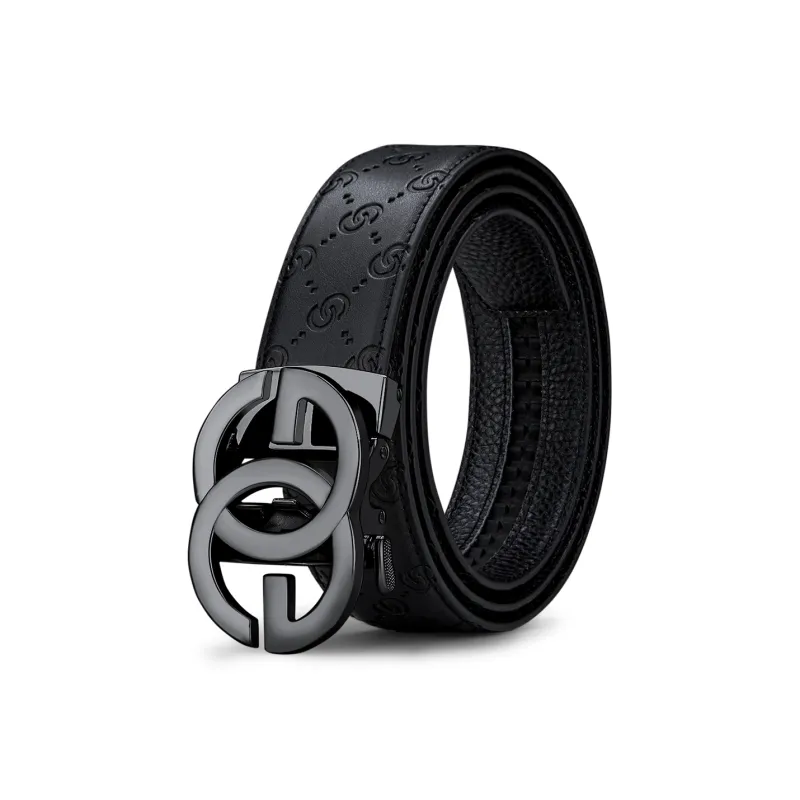 WilliamPOLO PVC Leather Belts Men's Gunmetal 3.5cm Width-11