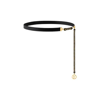 LOUIS VUITTON Leather, Metal Parts Leather Belts Women's Black Width 2CM