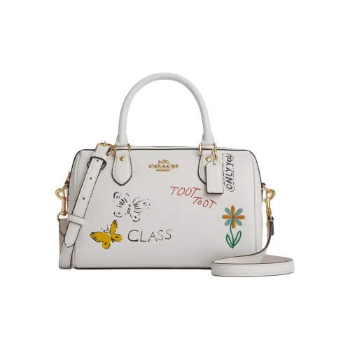 COACH Leather One Shoulder Handbag Medium Size Women's White