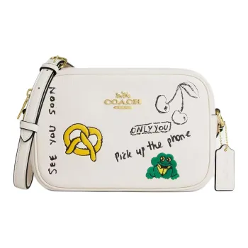 COACH Jamie Pebble Leather Camera Bag, Shoulder Bag Trumpets Women's Chalk White