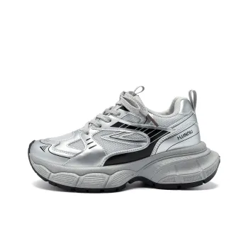 HUANQIU Breathable Lightweight Height Increasing Low Top Chunky Sneakers Women's Silver