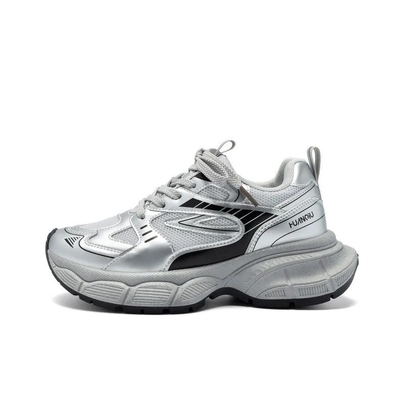 HUANQIU Breathable Lightweight Height Increasing Low Top Chunky Sneakers Women's Silver-0
