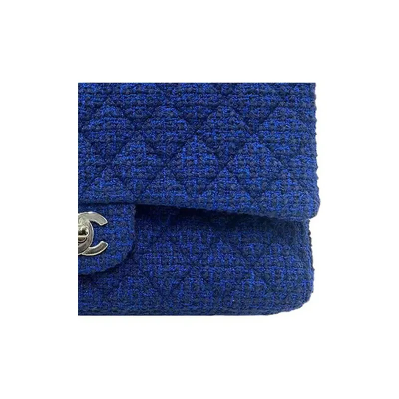 CHANEL Classic Flap CF Twill Soft Woolen & Metal Shoulder Bag, Crossbody Bag Women's Dark Blue-2