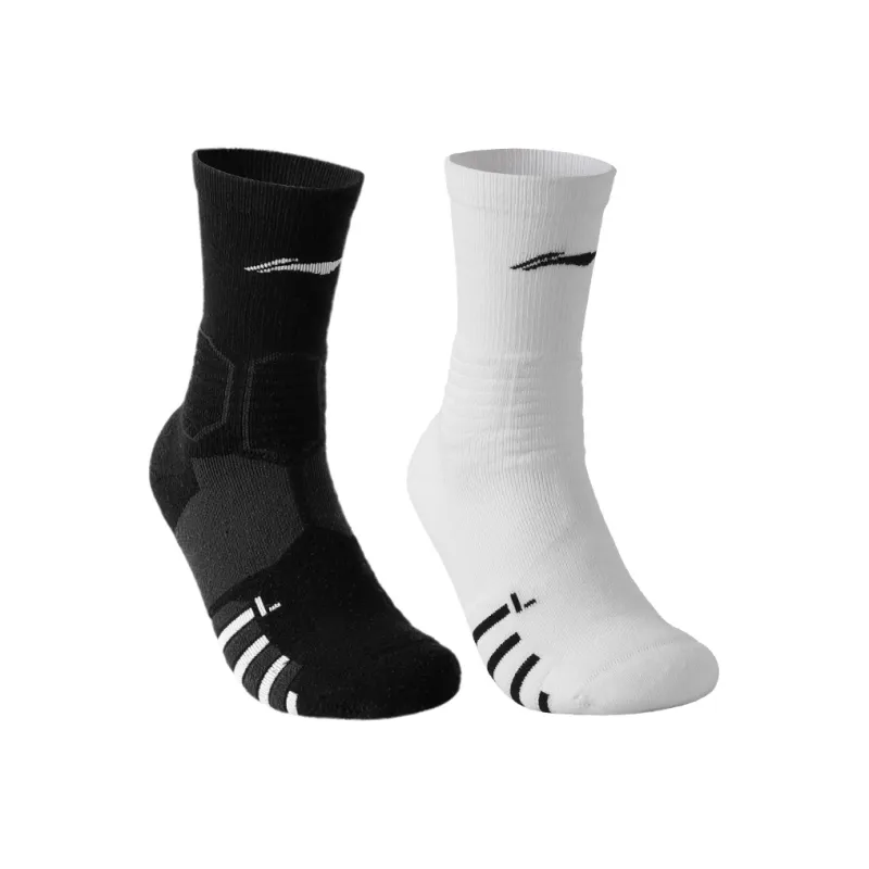 LiNing Antibacterial And Deodorizing Running Casual Knee High Socks Unisex Black White Combo Set-14