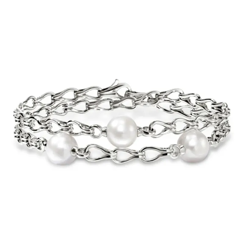 John Hardy Sterling Silver Surf Wrap Pearl Bracelet-0