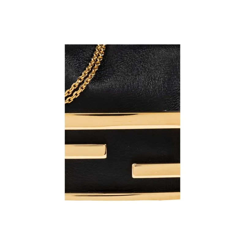 FENDI Lambskin Shoulder Bag Mini Women's Black-4