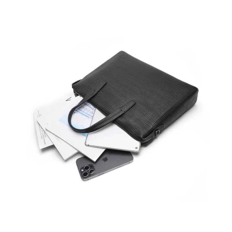 ELLE HOMME Cow Leather Briefcase Regular Men's Black-5