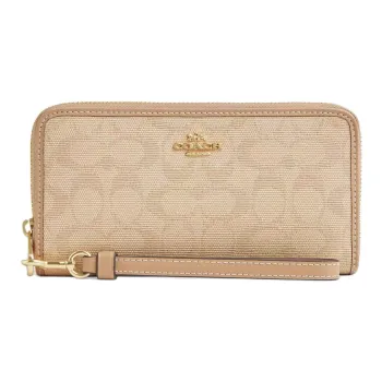 COACH Zip Around Iconic Canvas Wallet Small Size Women's Dark Color & Natural Multicolor