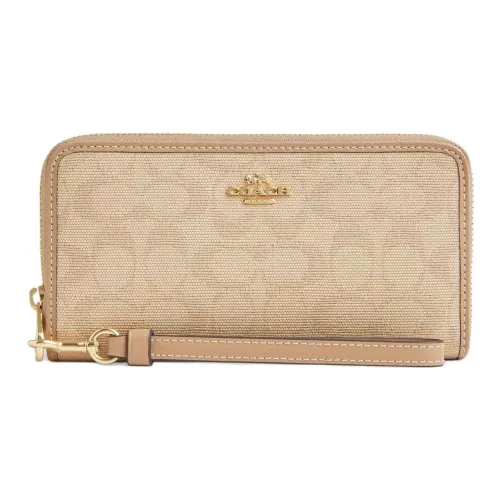 COACH Zip Around Iconic Canvas Wallet Small Size Women's Dark Color & Natural Multicolor