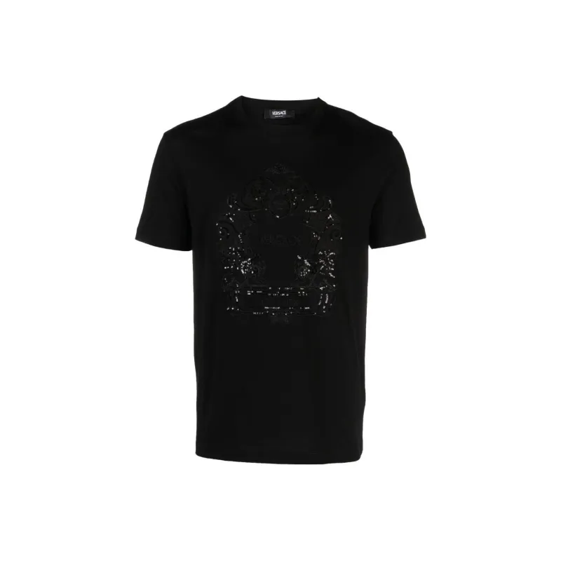 VERSACE Cartouche embellished Cotton T shirt-0