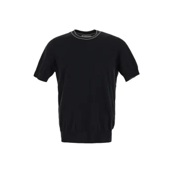 Brunello Cucinelli Striped-Neck Short-Sleeved Fine-Knitted Jumper