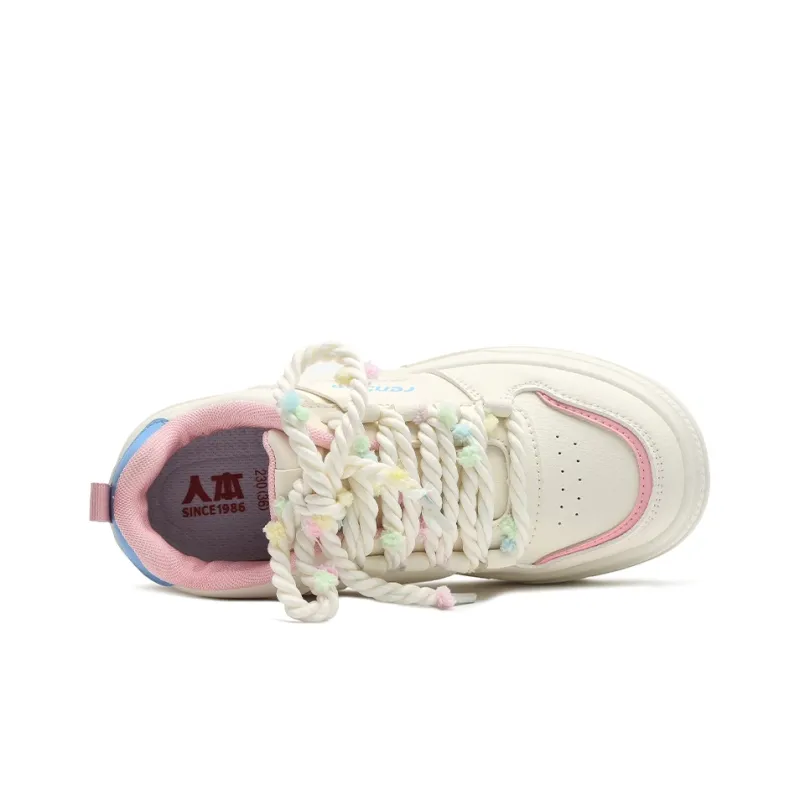 RENBEN Lightweight Breathable And Supportive Low Top Skateboard Shoes Women's Pink White-3