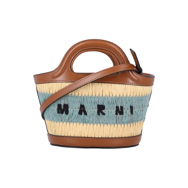 MARNI Cotton Blend With Viscose Tote Bag, Shopping Bag, Shoulder Bag, Handbag Micro Women's Brown & Multicolor-0