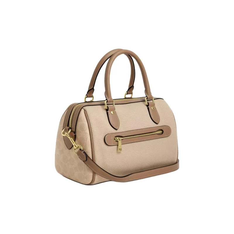 COACH Rowan Coated Canvas Handbag Medium Size Women's Brown-1