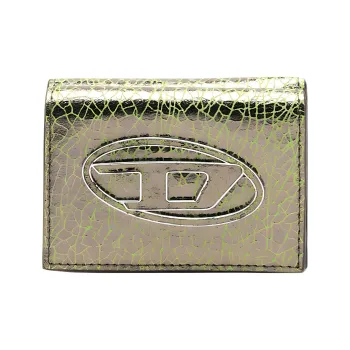 DIESEL Cow Leather Card Holder Wallet Extra Small Women's Gunmetal/Lime Green