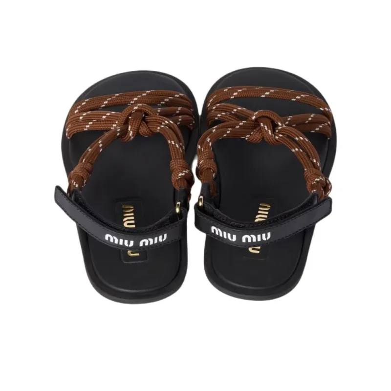 MIU MIU Riviere One Strap Sandals Women's Brown-3