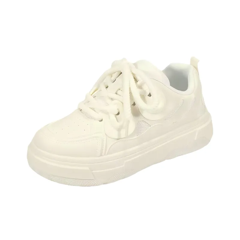 BINGO DUCK Slip Resistant Low Top Skateboard Shoes Women's White-4