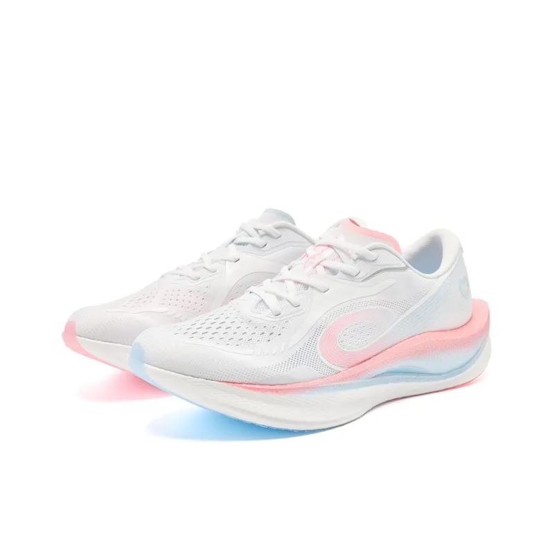 QIAODAN Strong Wind 3.0 Cushioned Slip Resistant Abrasion Resistant Low Top Marathon Running Shoes Women's White Pink-2
