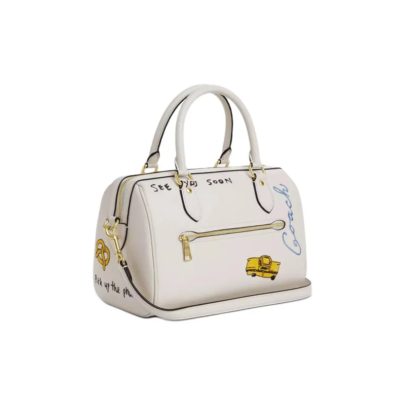 COACH Leather One Shoulder Handbag Medium Size Women's White-1
