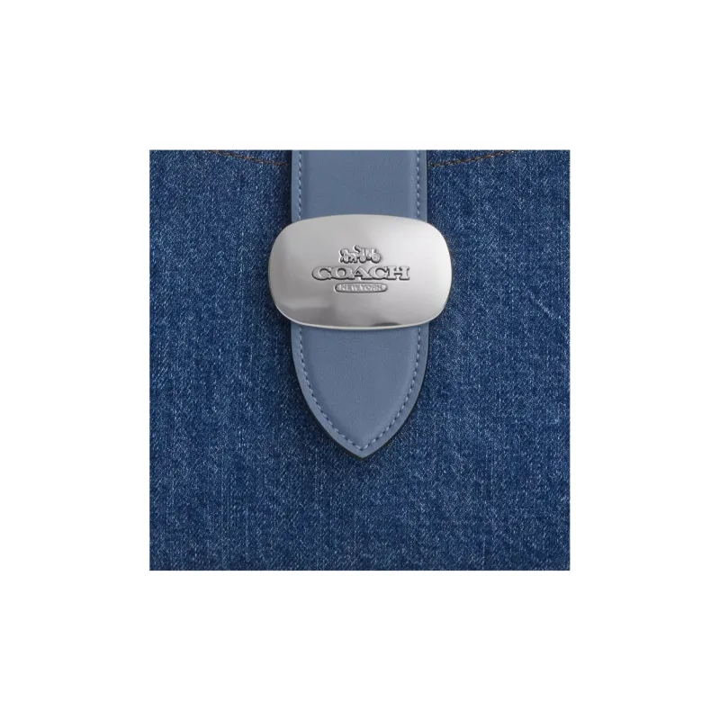 COACH ElizaSignature Denim With Smooth Leather Handbag Shoulder Bag Regular Women's Denim & Silver & Indigo-4