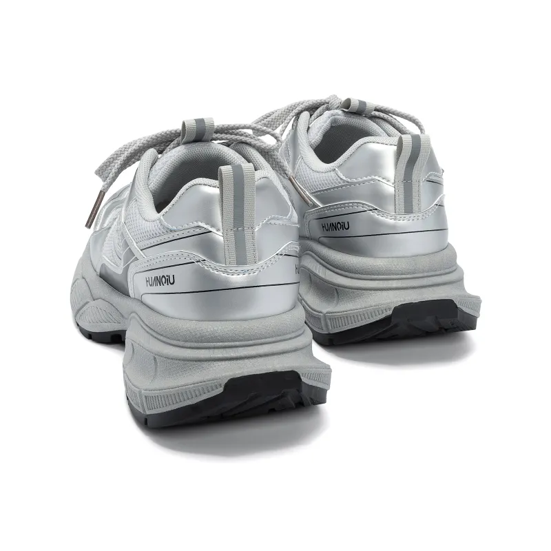 HUANQIU Breathable Lightweight Height Increasing Low Top Chunky Sneakers Women's Silver-6