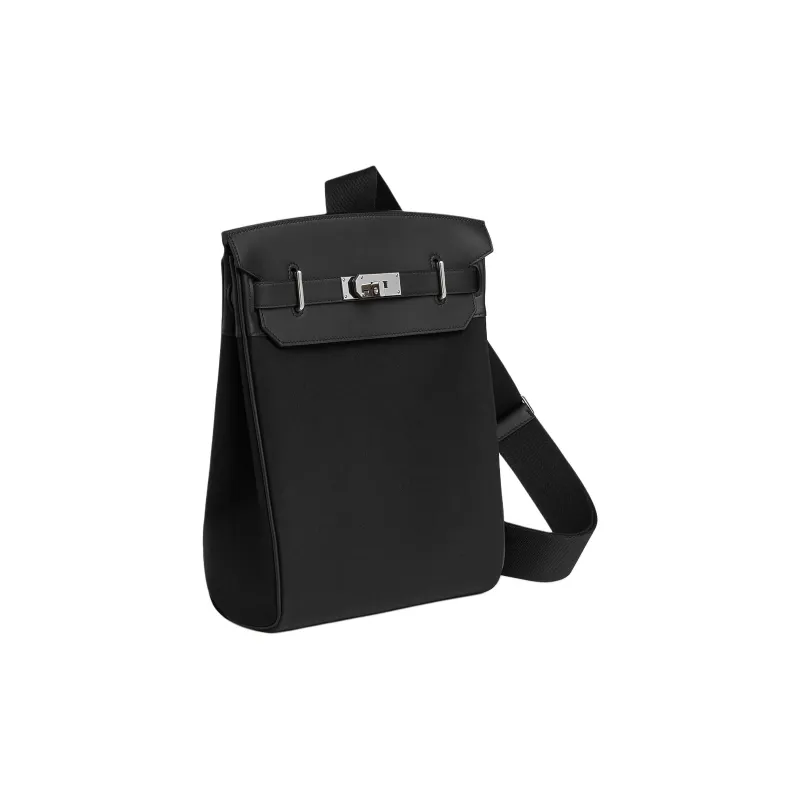HERMES Hac A Dos Woolycot Canvas With Swift Calfskin Sling Bag Regular Men's Black-1