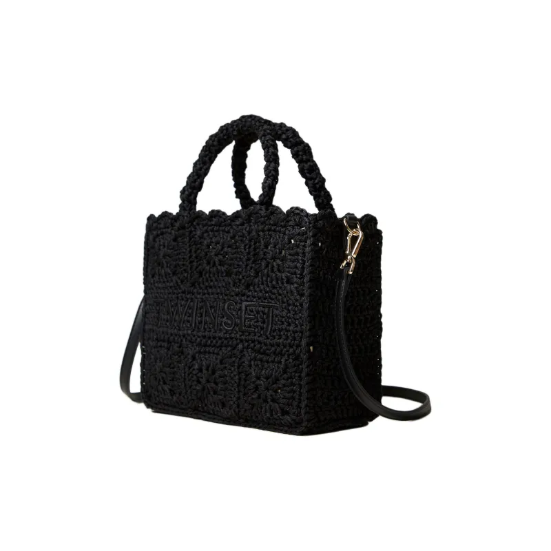 TWINSET MILANO Polyester Tote Bag Shopping Bag Shoulder Bag Crossbody Bag Handbag Women's Black-1
