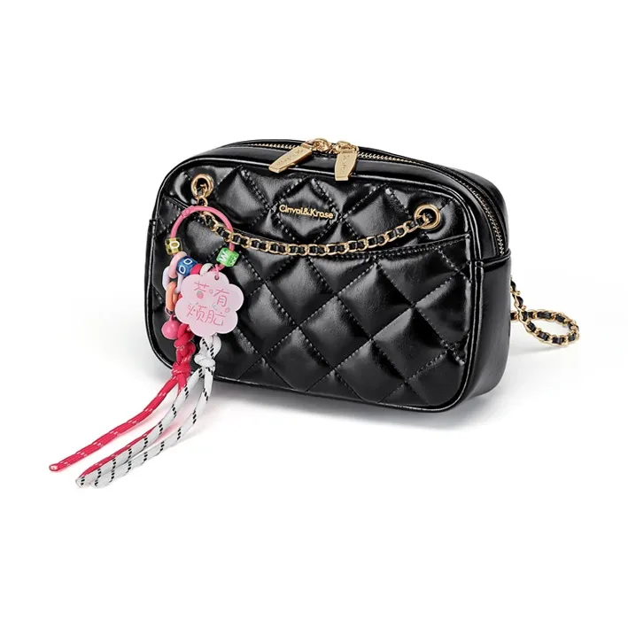CinvaiKrose Cow Leather Shoulder Bag, Crossbody Bag Small Size Women's Ecru/Black-7