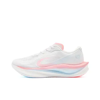 QIAODAN Strong Wind 3.0 Cushioned Slip Resistant Abrasion Resistant Low Top Marathon Running Shoes Women's White Pink